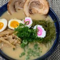 R2. Miso Ramen · Roasted pork, boiled egg, bamboo shoots, fish cake, green onion, roasted seaweed and bean sp...