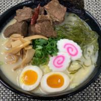 R6. Spicy Beef Ramen · Medium. Spicy beef, boiled egg, bamboo shoots, fish cake, green onion, roasted seaweed and b...