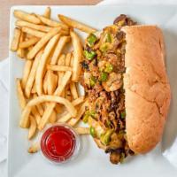 Philly Cheese Steak Sandwich with Fries · 
