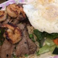 Grilled Pork & Shrimp Over Rice · Com thit tom nuong.