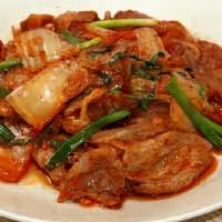 Buta Kimchi · Stir fried kimchi with pork belly.