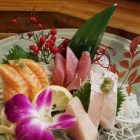 Combination Sashimi (AP) · (tuna, hamachi, sake 3 pcs each).