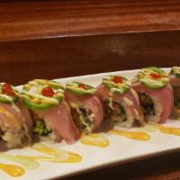 Hamachi Jalapeño (8pcs) · Our specialty. In: spicy yellowtail and cucumber, out: yellowtail and sliced jalapeño on top...