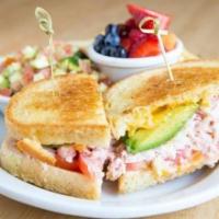 Crab Melt · Fresh crab meat with a hint of seasoning, mayonnaise, avocado, sliced tomatoes and melted ch...