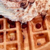 Chocolate Divine Waffle · Filled with semi-sweet chocolate chips, topped with fresh whipped cream and ground Ghirardel...