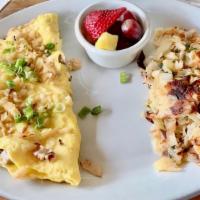 Chicken Apple Sausage Omelet · Aidells ® chicken apple sausage, green onions and smoked Gouda cheese.