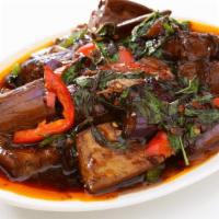 Pad Ma Khur* · Stir fried spicy sauce with eggplant, Thai spicy fresh chili, bell pepper, basil leaves & yo...