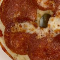  Pepperoni Pizza Bagel · Tomato sauce and mozzarella cheese with oregano seasoning.
