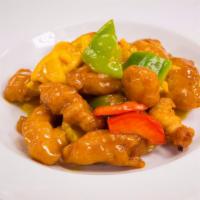 83. Orange Chicken · Battered and cooked in a sweet orange sauce.