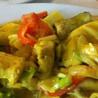 100. Curry Vegetables · Hot. Sautéed mixed vegetables, tofu, coconut curry sauce.