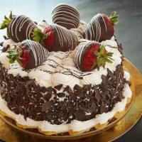 *Chocolate Strawberry Shortcake · Chocolate cake filled with whipped cream and fresh strawberries, iced with whipped cream and...