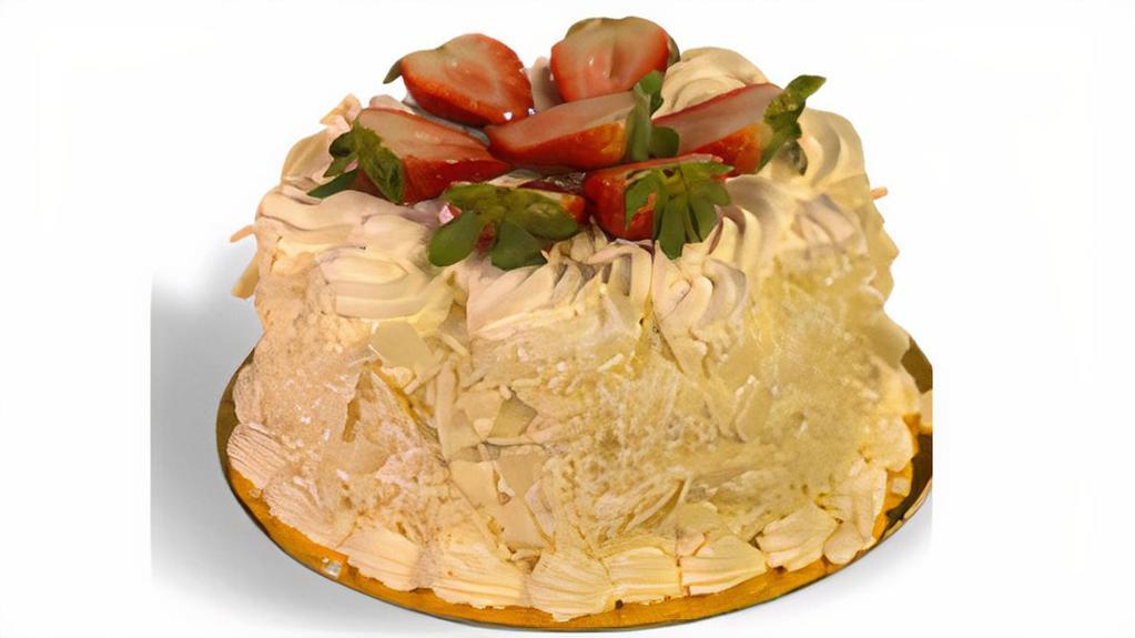 *Strawberry Shortcake · Vanilla cake filled with fresh strawberries and whipped cream, iced with whipped cream (We can only write a message on a chocolate heart or white chocolate banner)