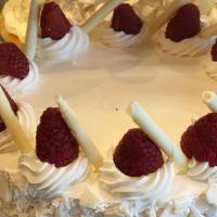 *Raspberry Mousse · Vanilla cake filled with raspberry mousse, whipped cream icing (We can only write a message ...