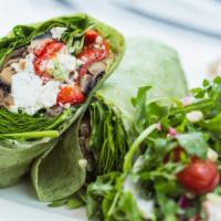 Roasted Vegetable Wrap · Feta cheese, portabella mushroom, roasted peppers, caramelized onions, avocado, spinach and ...