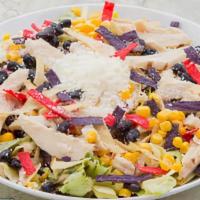 Southwestern Salad · Garden Mix  with Corn, Black Beans, Avocado, Tortilla Strips, Cotija Cheese and Chipotle Vin...