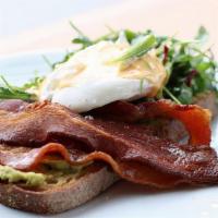 Bacon Avocado & Poached Egg · French Levain w/ House-made Avocado Spread, Poached Egg, Bacon, and Hollandaise.  Includes S...