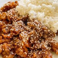 25. Sesame Chicken · Includes soup of the day and choice of side.