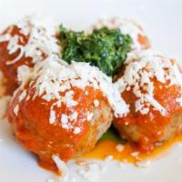 Pork & beef meatballs · san marzano tomatoes, grana padano, salsa verde