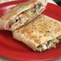 #3 Limon Chicken Quesadilla · Grilled chicken, cheese, sour cream, guacamole, tomatoes, jalapenos and a can soda.