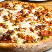 2. Mission Special · Pepperoni, sausage, canadian bacon, bell peppers, mushroom and onions.