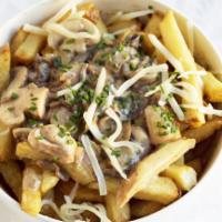 Creamy Mushrooms & Swiss Loaded Fries · Yes, a combination of Swiss and parmesan cheese in a yummy cream sauce.