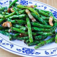 Blistered Green Beans · My mother’s original recipe: tender beans tossed in home-made prik khing curry paste with sm...