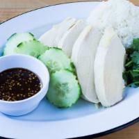Chicken & Rice (Khao Mun Gai) · Hainanese style chicken and rice made the hawker fare way. Poached chicken thigh served with...