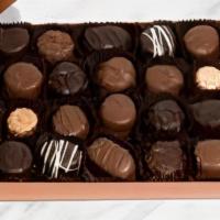 Assorted Dark Chocolate Gift Box - 14.5 oz · For the true dark chocolate connoisseur, a selection of dark chocolate butter creams, dark c...