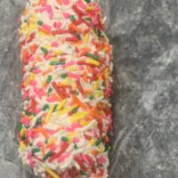 Sprinkles Marshmallow · Marshmallows dipped in tempered milk chocolate and topped with sprinkles.