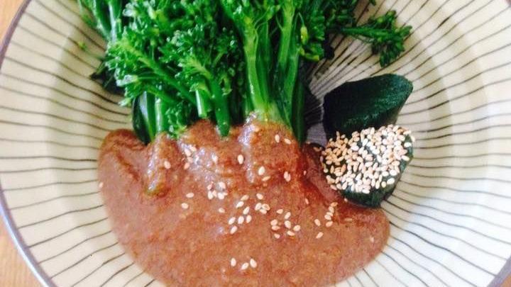 Goma Ae · Blanched spinach and broccolini, topped with a sesame dressing.