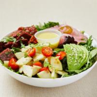 Paleo Meatball Salad · Mixed green salad (arugula, spinach, lettuce) served with spicy lamb meatballs, grape tomato...