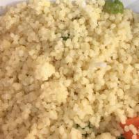 Couscous · Moroccan couscous, raisin, almond, olive oil, mixed vegetables.