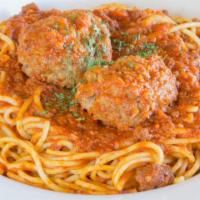 Spaghetti Bolognese · With a hearty, slow-simmered meat sauce.