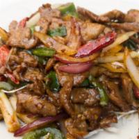 Mongolian Beef  · Spicy with onions in a sweet-spicy garlic bean paste
