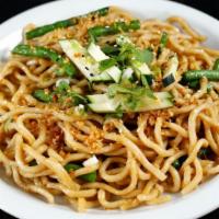 Garlic Noodles  · Egg noodles with roasted garlic, lemongrass, string beans topped with fried garlic, green on...