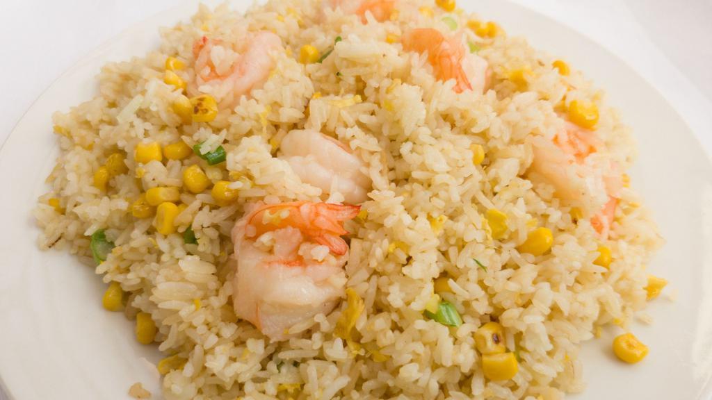 Prawn Fried Rice · Fried rice dishes wok tossed with egg corn and green onions.