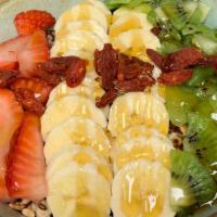 #09 SLEEPING LADY - PITAYA base / No Acai - LARGE · BLENDED: Organic PITAYA (Dragon Fruit) with organic banana - TOPPED: Organic strawberry, org...