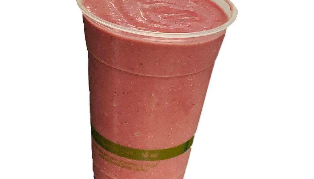 MUIR BEACH Smoothie - SMALL · Organic Acai blended with organic milk of your choice (Almond, Coconut, Flax, Oat, or Soy), organic strawberry, organic banana, peach, and organic agave
 
                          ________________

ORGANIC ALMOND MILK: Dairy-Free, Gluten-Free, Soy-Free
ORGANIC COCONUT MILK: Dairy-Free, Lactose-free, Soy-Free, Gluten-Free
FLAX MILK: Dairy-Free, Lactose-free, Nuts-Free, Soy-Free, Gluten-Free
OAT MILK: No dairy, No nuts, No gluten 
ORGANIC SOY MILK: Dairy-Free, Egg-Free, Fish-Free, Gluten-Free, Peanut-Free, Shellfish-Free, Wheat-Free