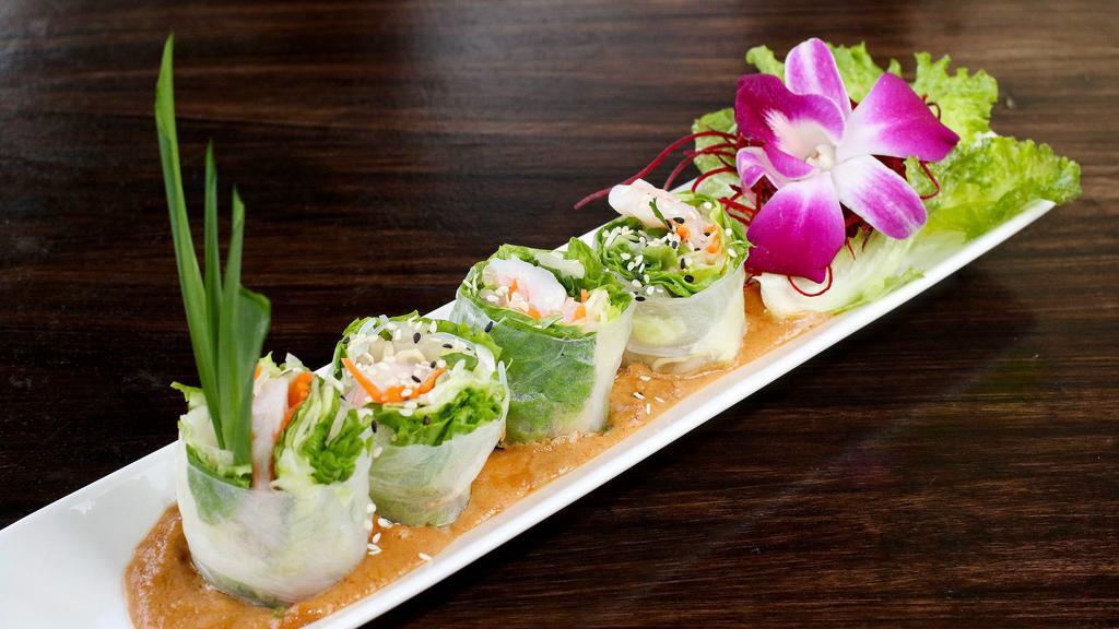 Fresh Salad Rolls(8pcs) · Six rolls with prawns, bean sprouts, lettuce, and mint wrapped in fresh rice paper served with peanut sauce.