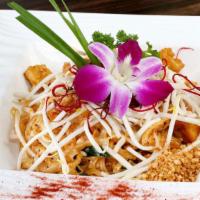 Pad Thai · Pan fried noodles with tofu, bean sprouts, egg, and ground peanut.