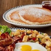 Cuisine Co Breakfast Sampler · Scrambled eggs with cheese, crispy tatoes, turkey bacon, a turkey patty, chicken link &  two...