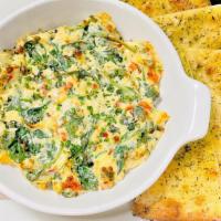 Artichoke Spinach Dip · bell pepper, parmesan cheese, tuscan lemon and herb flatbread