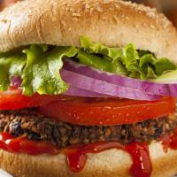 Vegan Cheeseburger · Fresh vegan impossible meat patty, vegan cheese, mustard, fresh pickles, topped with ketchup...