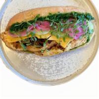 Pork Sisig Omelette Sandwich · House-made Gremolata
House-made pickled red onions
Serrano peppers
Cheese