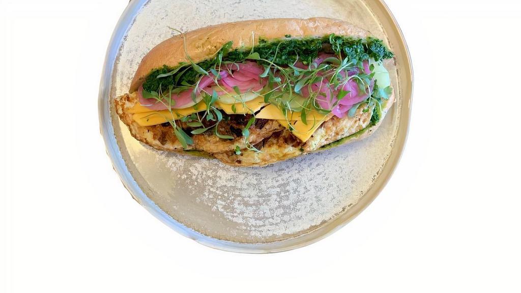 Pork Sisig Omelette Sandwich · House-made Gremolata
House-made pickled red onions
Serrano peppers
Cheese