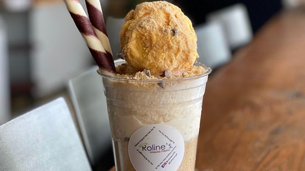 Chocolate Chip Cookie Dough Halo Halo · House-made Edible Chocolate Chip Cookie Dough topped with shaved ice and ice cream