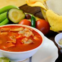 Menudo · Traditional Mexican soup made with cow's stomach in a red chili pepper broth. (Only Saturday...