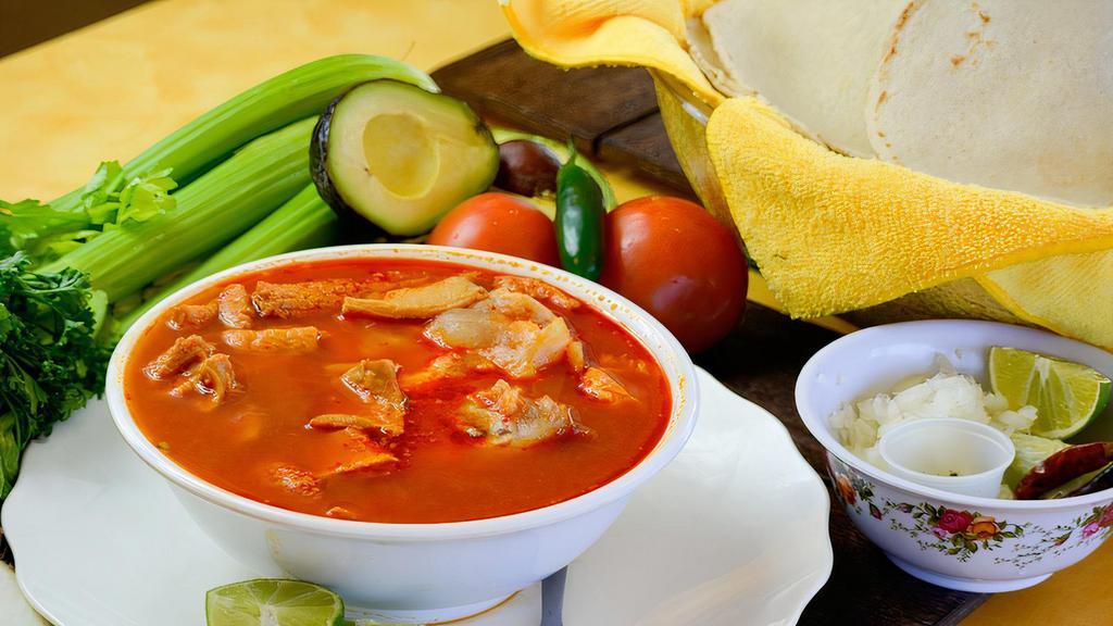 Menudo · Traditional Mexican soup made with cow's stomach in a red chili pepper broth. (Only Saturday and Sunday.)