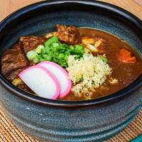 Curry Udon · Beef gristle curry, fukujin-zuke, kamaboko (fishcake), green onions.