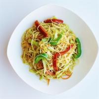 Singapore Style Vermicelli · Rice vermicelli wok-fried w/ bell pepper, bean sprouts, and a touch of curry powder.